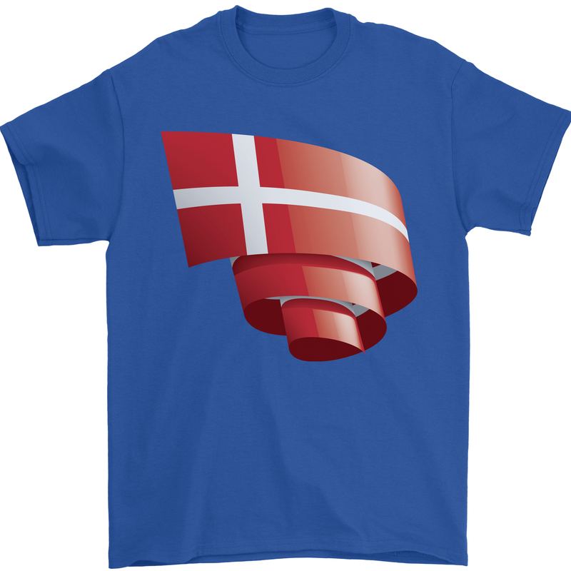 Curled Denmark Flag Danish Day Football Mens T-Shirt 100% Cotton Royal Blue