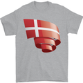 Curled Denmark Flag Danish Day Football Mens T-Shirt 100% Cotton Sports Grey