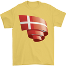 Curled Denmark Flag Danish Day Football Mens T-Shirt 100% Cotton Yellow