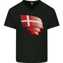 Curled Denmark Flag Danish Day Football Mens V-Neck Cotton T-Shirt Black