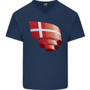 Curled Denmark Flag Danish Day Football Mens V-Neck Cotton T-Shirt Navy Blue