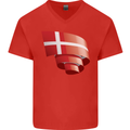 Curled Denmark Flag Danish Day Football Mens V-Neck Cotton T-Shirt Red