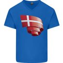 Curled Denmark Flag Danish Day Football Mens V-Neck Cotton T-Shirt Royal Blue