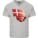 Curled Denmark Flag Danish Day Football Mens V-Neck Cotton T-Shirt Sports Grey