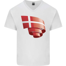Curled Denmark Flag Danish Day Football Mens V-Neck Cotton T-Shirt White