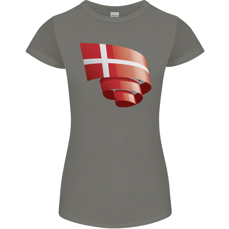Curled Denmark Flag Danish Day Football Womens Petite Cut T-Shirt Charcoal
