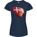 Curled Denmark Flag Danish Day Football Womens Petite Cut T-Shirt Navy Blue
