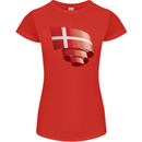 Curled Denmark Flag Danish Day Football Womens Petite Cut T-Shirt Red