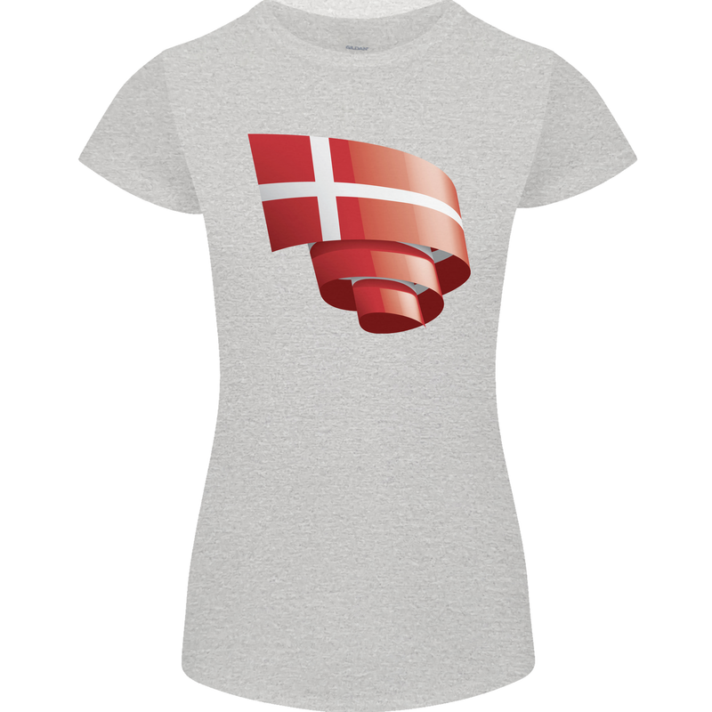 Curled Denmark Flag Danish Day Football Womens Petite Cut T-Shirt Sports Grey