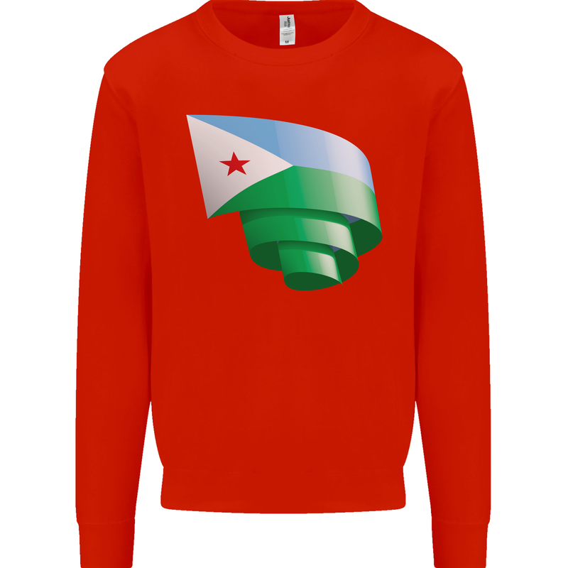 Curled Djibouti Flag Djiboutians Day Football Kids Sweatshirt Jumper Bright Red