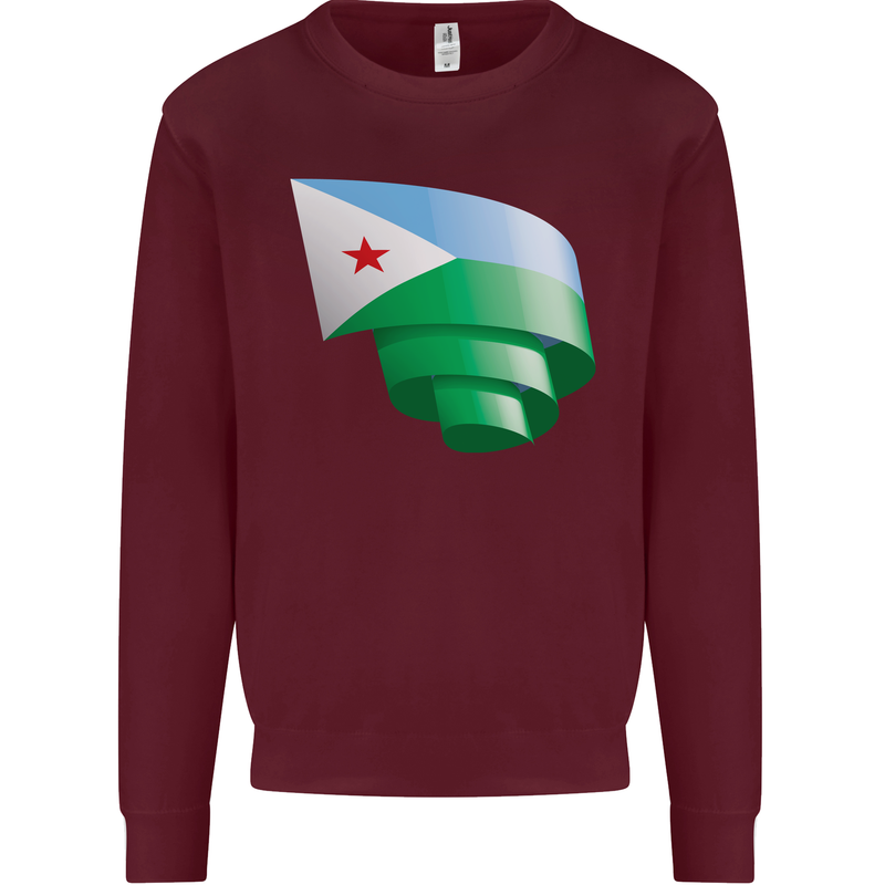 Curled Djibouti Flag Djiboutians Day Football Kids Sweatshirt Jumper Maroon