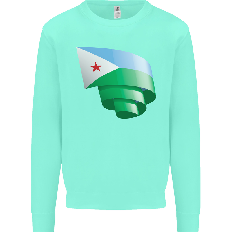 Curled Djibouti Flag Djiboutians Day Football Kids Sweatshirt Jumper Peppermint