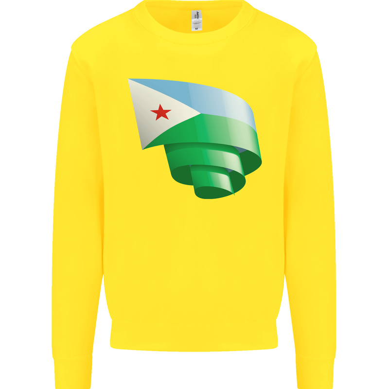 Curled Djibouti Flag Djiboutians Day Football Kids Sweatshirt Jumper Yellow