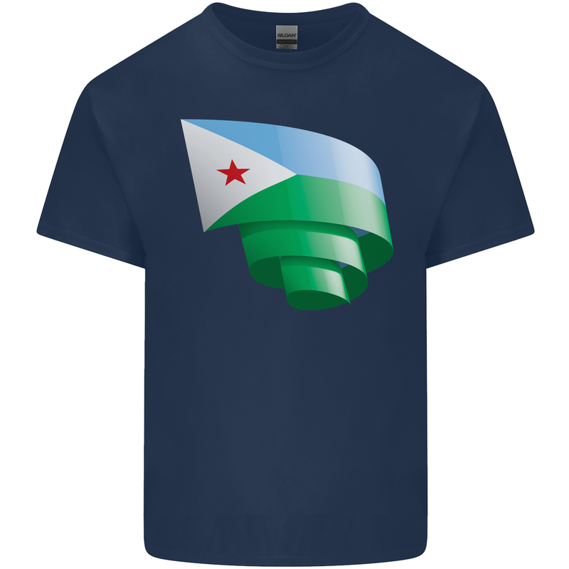 Curled Djibouti Flag Djiboutians Day Football Kids T-Shirt Childrens Navy Blue