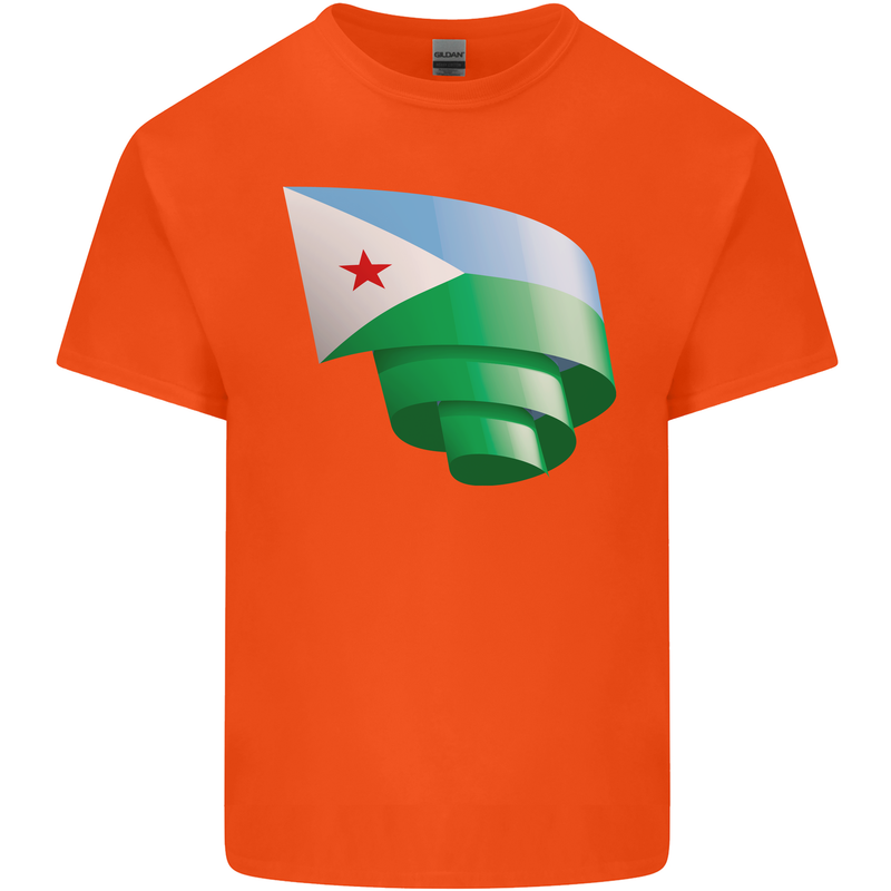 Curled Djibouti Flag Djiboutians Day Football Kids T-Shirt Childrens Orange