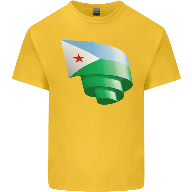 Curled Djibouti Flag Djiboutians Day Football Kids T-Shirt Childrens Yellow