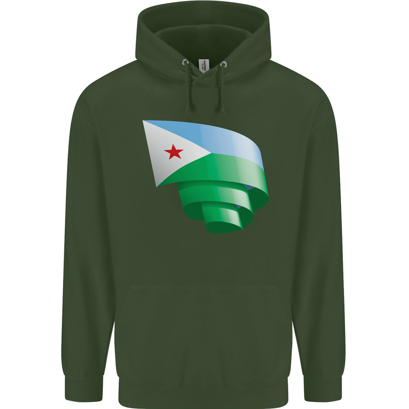 Curled Djibouti Flag Djiboutians Day Football Mens 80% Cotton Hoodie Forest Green