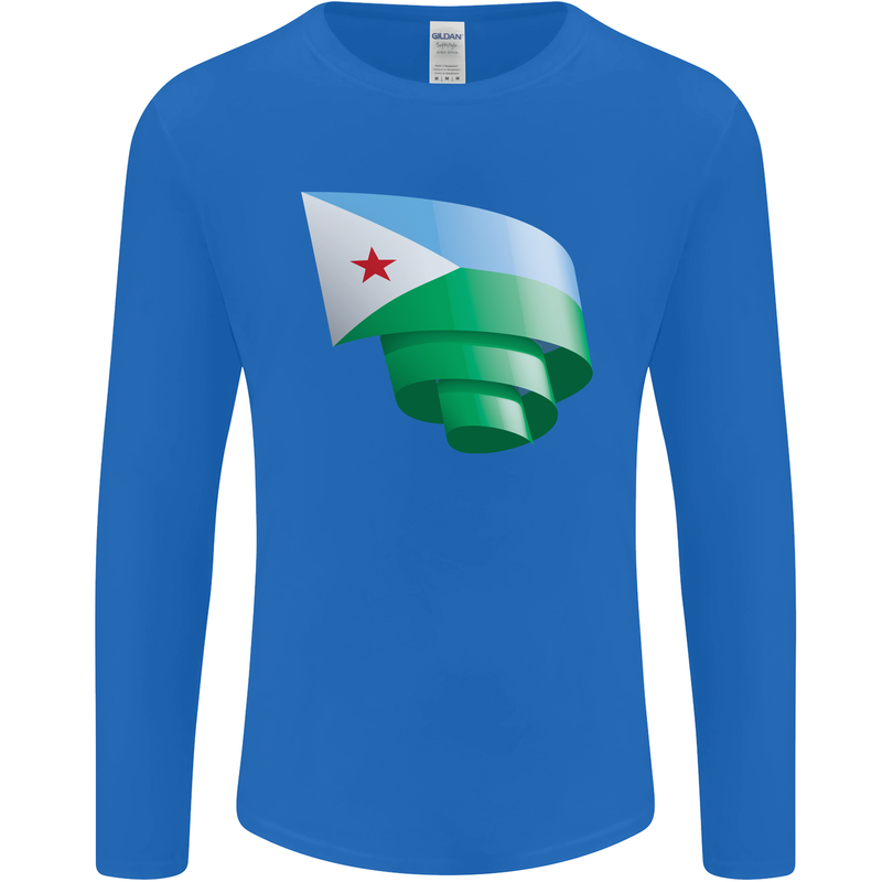 Curled Djibouti Flag Djiboutians Day Football Mens Long Sleeve T-Shirt Royal Blue