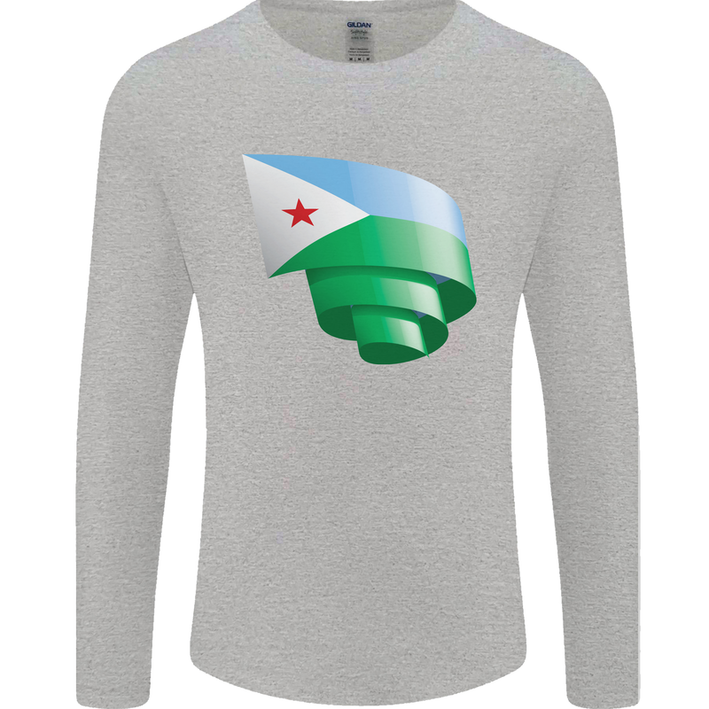 Curled Djibouti Flag Djiboutians Day Football Mens Long Sleeve T-Shirt Sports Grey