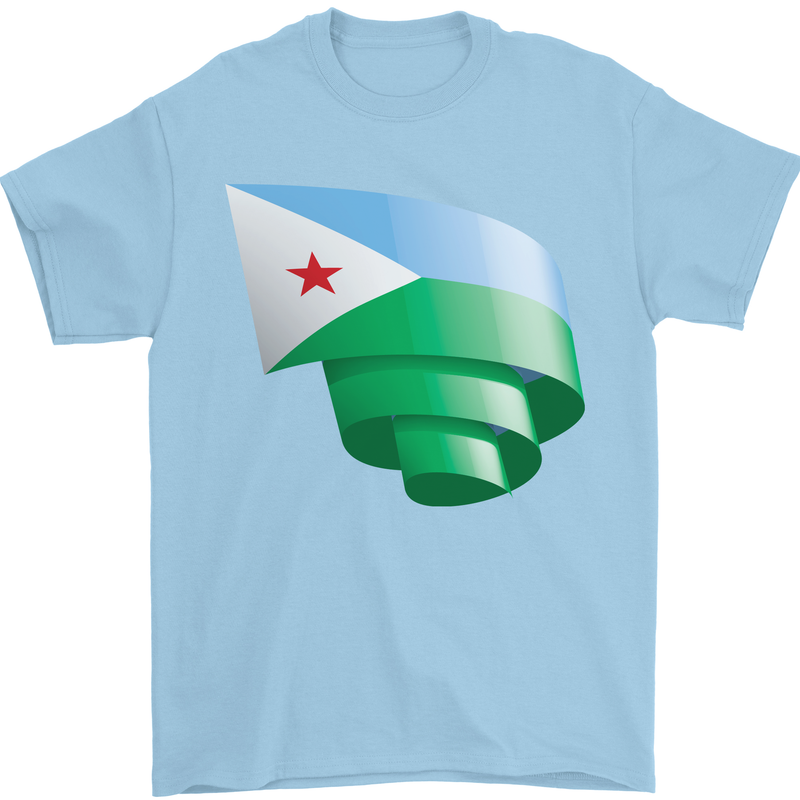 Curled Djibouti Flag Djiboutians Day Football Mens T-Shirt 100% Cotton Light Blue