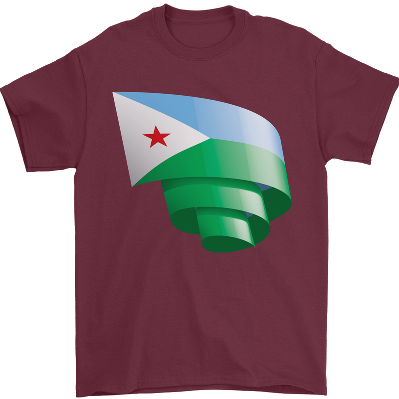 Curled Djibouti Flag Djiboutians Day Football Mens T-Shirt 100% Cotton Maroon