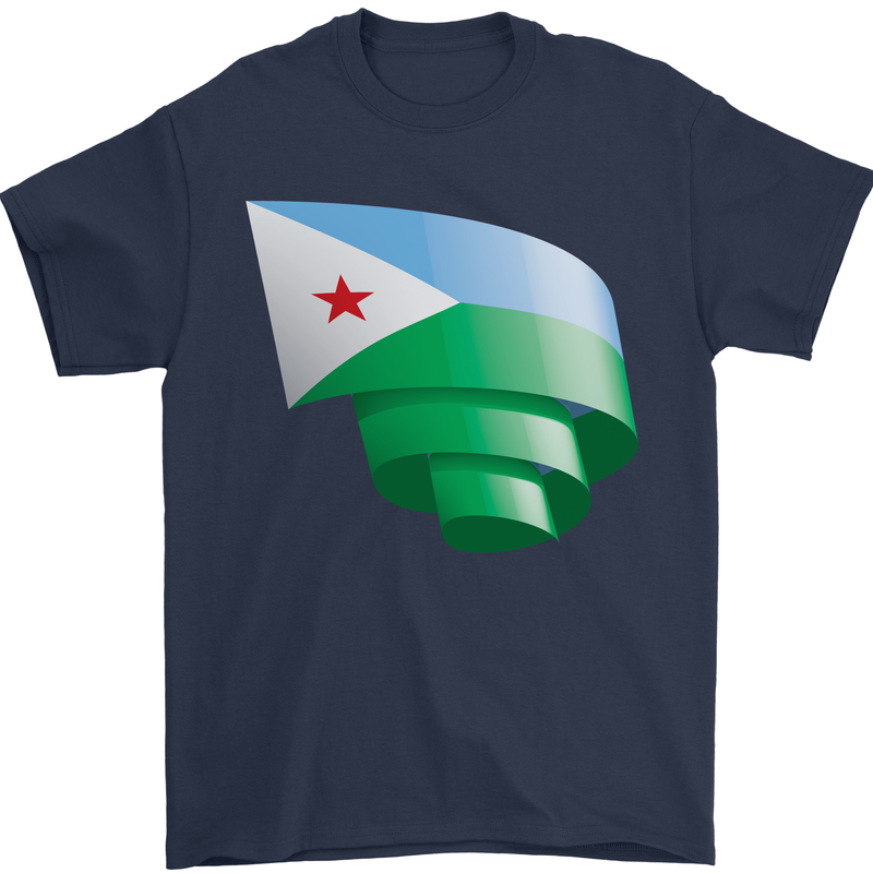 Curled Djibouti Flag Djiboutians Day Football Mens T-Shirt 100% Cotton Navy Blue