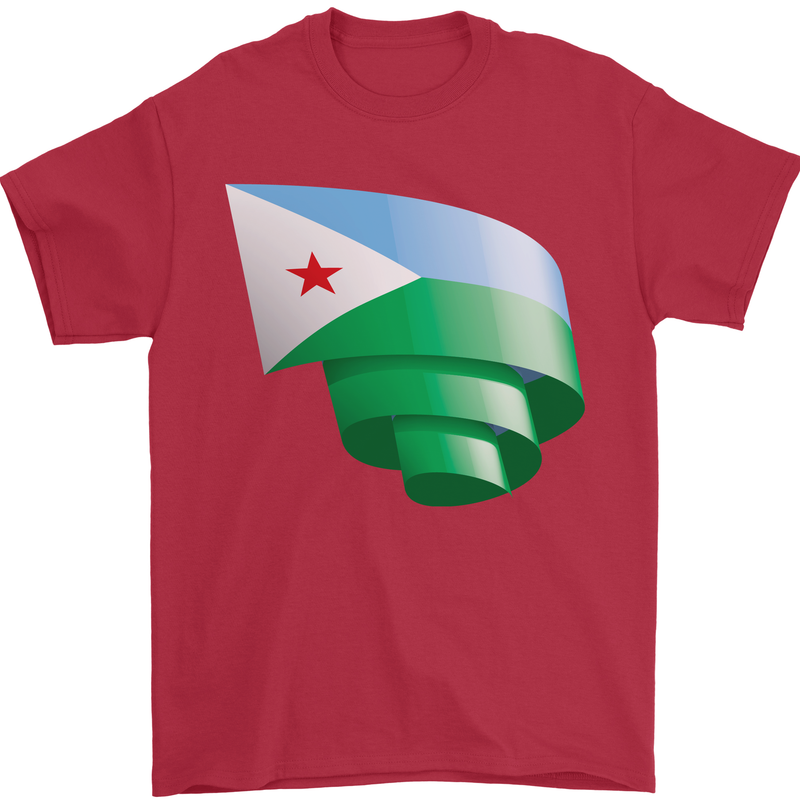 Curled Djibouti Flag Djiboutians Day Football Mens T-Shirt 100% Cotton Red