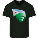 Curled Djibouti Flag Djiboutians Day Football Mens V-Neck Cotton T-Shirt Black