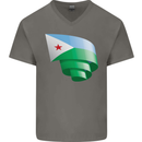 Curled Djibouti Flag Djiboutians Day Football Mens V-Neck Cotton T-Shirt Charcoal