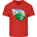 Curled Djibouti Flag Djiboutians Day Football Mens V-Neck Cotton T-Shirt Red