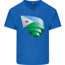Curled Djibouti Flag Djiboutians Day Football Mens V-Neck Cotton T-Shirt Royal Blue