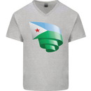 Curled Djibouti Flag Djiboutians Day Football Mens V-Neck Cotton T-Shirt Sports Grey