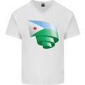 Curled Djibouti Flag Djiboutians Day Football Mens V-Neck Cotton T-Shirt White