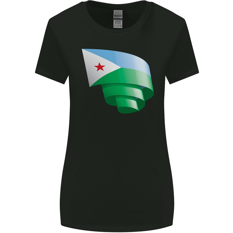 Curled Djibouti Flag Djiboutians Day Football Womens Wider Cut T-Shirt Black