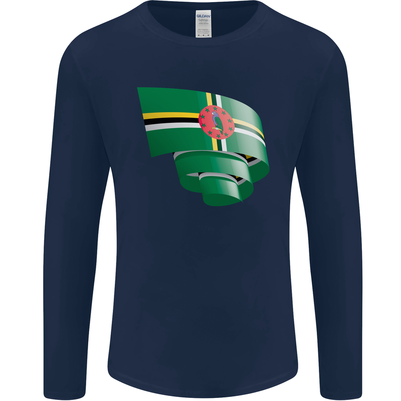 Curled Dominica Flag Dominican Day Football Mens Long Sleeve T-Shirt Navy Blue