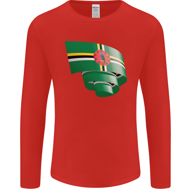 Curled Dominica Flag Dominican Day Football Mens Long Sleeve T-Shirt Red