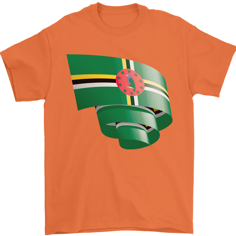 Curled Dominica Flag Dominican Day Football Mens T-Shirt 100% Cotton Orange