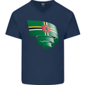 Curled Dominica Flag Dominican Day Football Mens V-Neck Cotton T-Shirt Navy Blue
