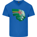 Curled Dominica Flag Dominican Day Football Mens V-Neck Cotton T-Shirt Royal Blue