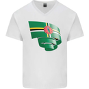 Curled Dominica Flag Dominican Day Football Mens V-Neck Cotton T-Shirt White