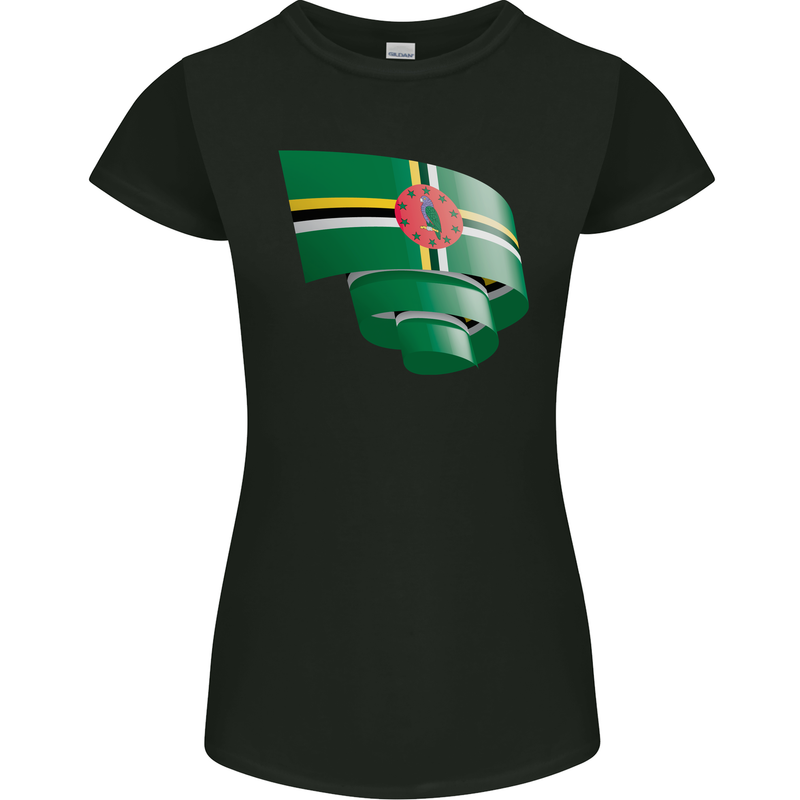Curled Dominica Flag Dominican Day Football Womens Petite Cut T-Shirt Black