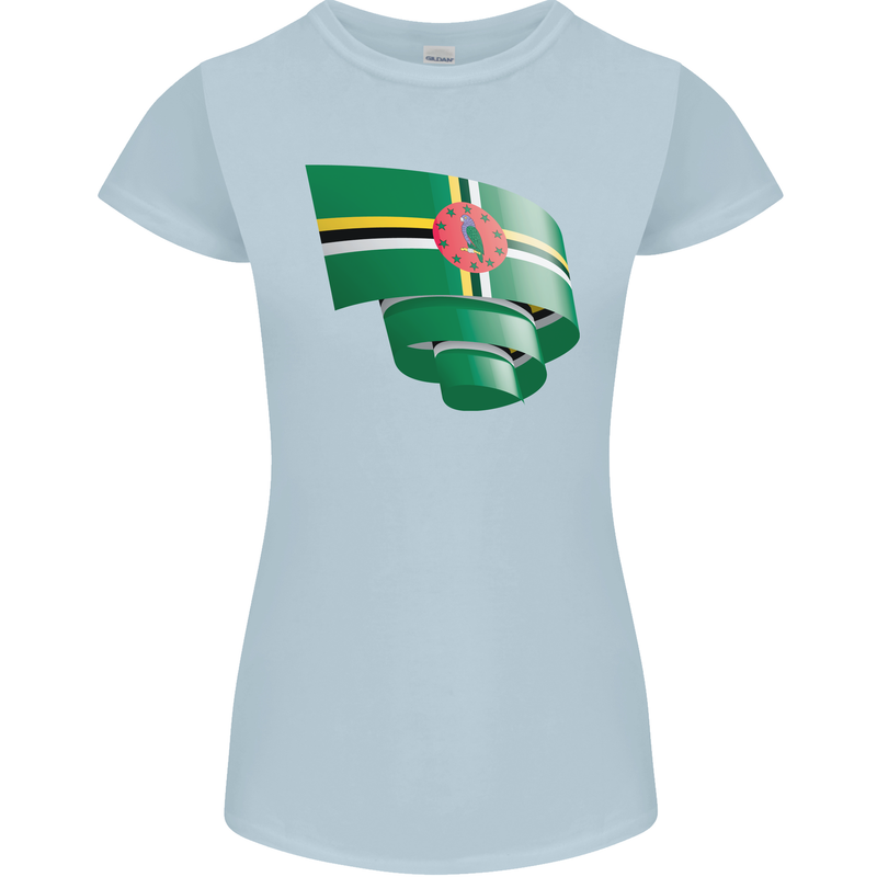 Curled Dominica Flag Dominican Day Football Womens Petite Cut T-Shirt Light Blue