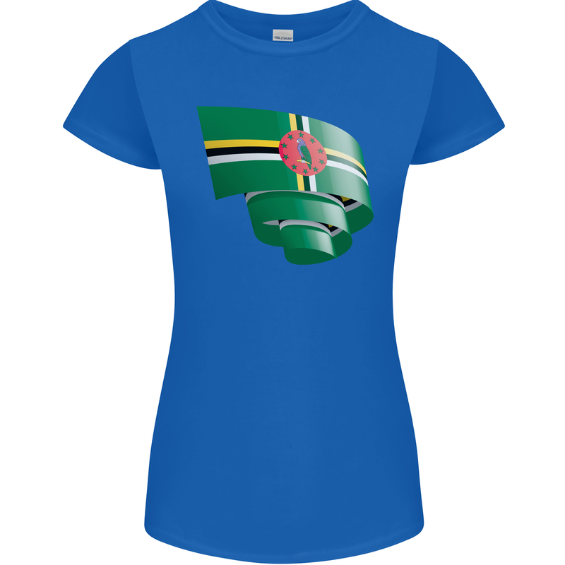 Curled Dominica Flag Dominican Day Football Womens Petite Cut T-Shirt Royal Blue