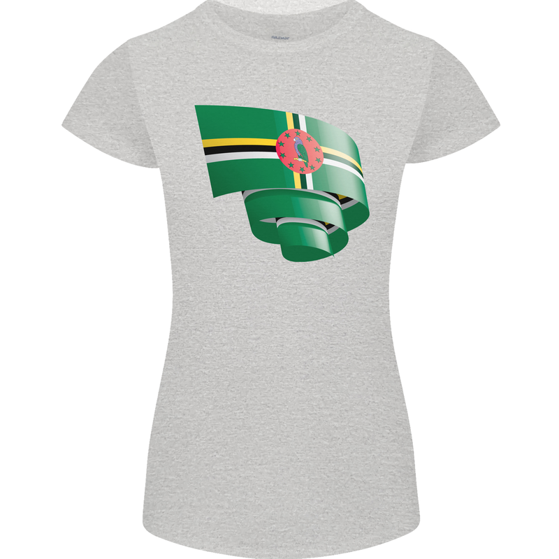 Curled Dominica Flag Dominican Day Football Womens Petite Cut T-Shirt Sports Grey