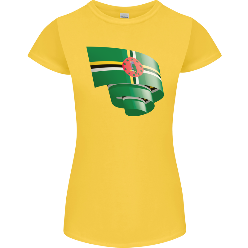Curled Dominica Flag Dominican Day Football Womens Petite Cut T-Shirt Yellow