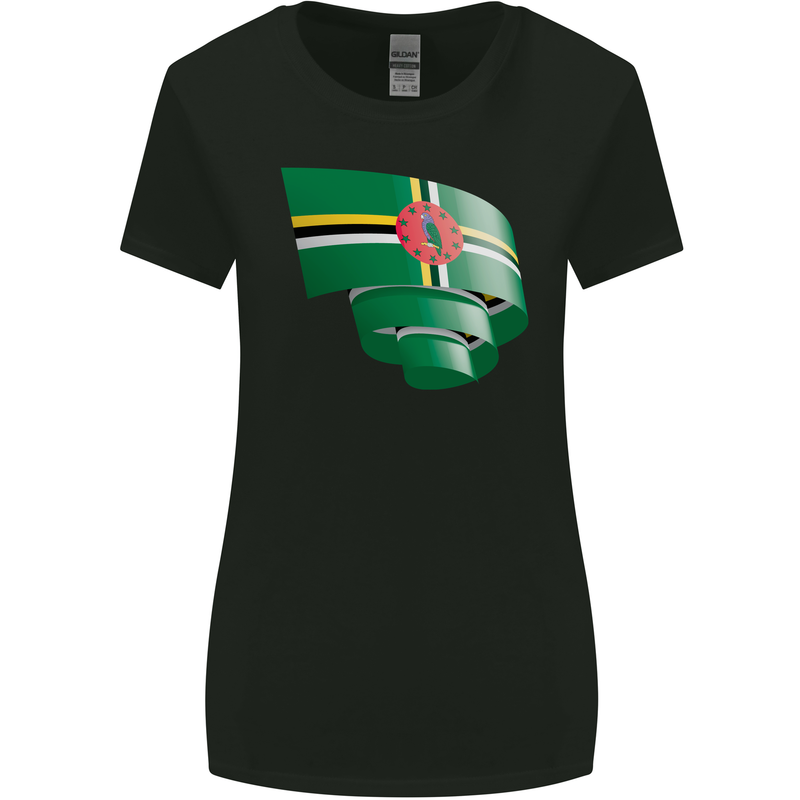 Curled Dominica Flag Dominican Day Football Womens Wider Cut T-Shirt Black