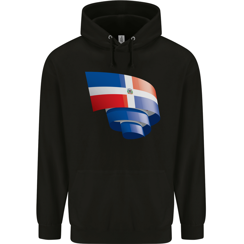 Curled Dominican Republic Flag Dominicanos Day Childrens Kids Hoodie Black