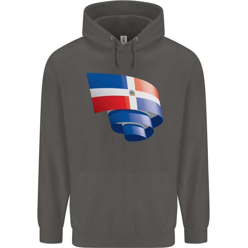 Curled Dominican Republic Flag Dominicanos Day Childrens Kids Hoodie Storm Grey