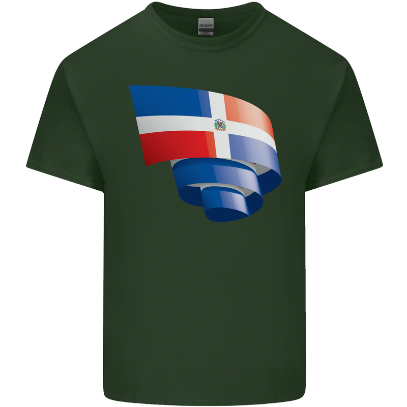 Curled Dominican Republic Flag Dominicanos Day Mens Cotton T-Shirt Tee Top Forest Green