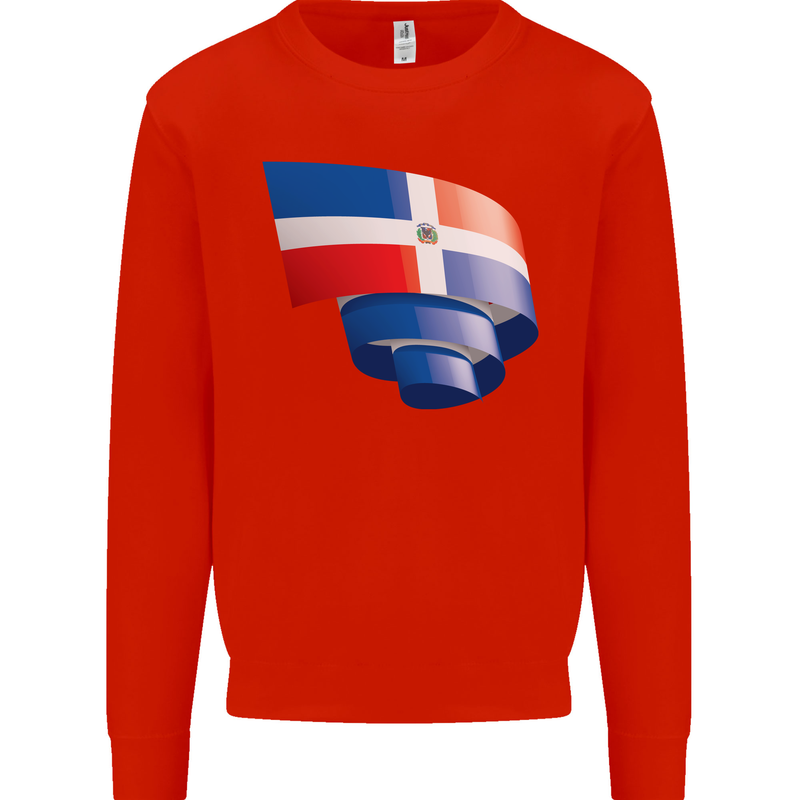Curled Dominican Republic Flag Dominicanos Day Mens Sweatshirt Jumper Bright Red
